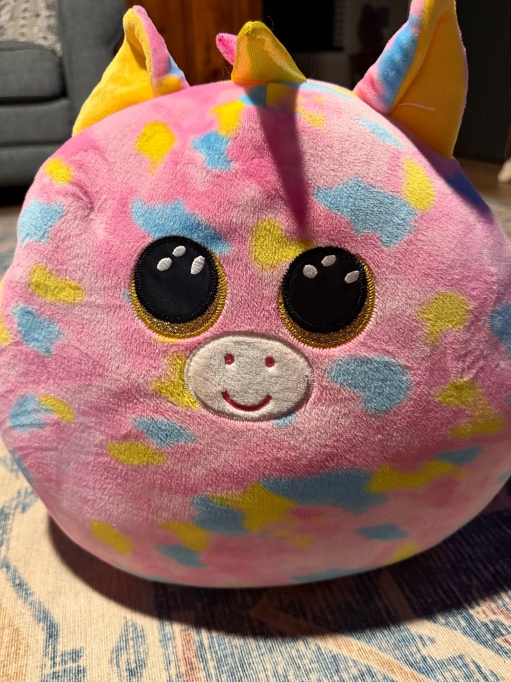 Ty Pink Unicorn Plush with Blue and Yellow Spots